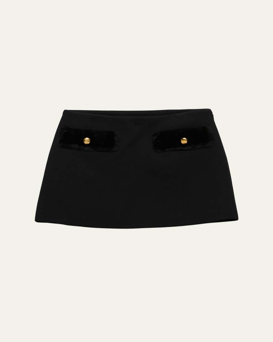 Shearling-Trimmed Wool Mini Skirt